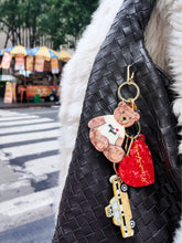 Load image into Gallery viewer, Hand-painted New York Teddy Bear Bag Charm + Keychain | Eco-Friendly