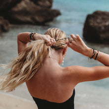 Load image into Gallery viewer, "Connect" Black &amp; Cream with Gold Accent Hair Tie Bracelets: Medium