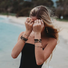 Load image into Gallery viewer, "Connect" Black &amp; Cream with Gold Accent Hair Tie Bracelets: Medium