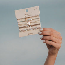 Load image into Gallery viewer, "Glimmer" Soft Pinks with Pearl &amp; Gold Accent Hair Tie Bracelets: Medium