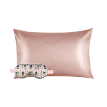 Load image into Gallery viewer, Champagne Eye Mask &amp; Blush Pillowcase Satin Set