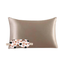 Load image into Gallery viewer, Dog Eye Mask &amp; Taupe Pillowcase Satin Set