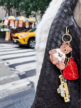 Load image into Gallery viewer, Hand-painted New York Teddy Bear Bag Charm + Keychain | Eco-Friendly