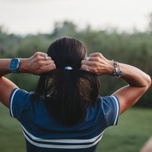 Load image into Gallery viewer, "Chip" Blue &amp; Cream Hair Tie Bracelets with Removable Ball Marker: Medium