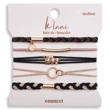 Load image into Gallery viewer, "Connect" Black &amp; Cream with Gold Accent Hair Tie Bracelets: Medium